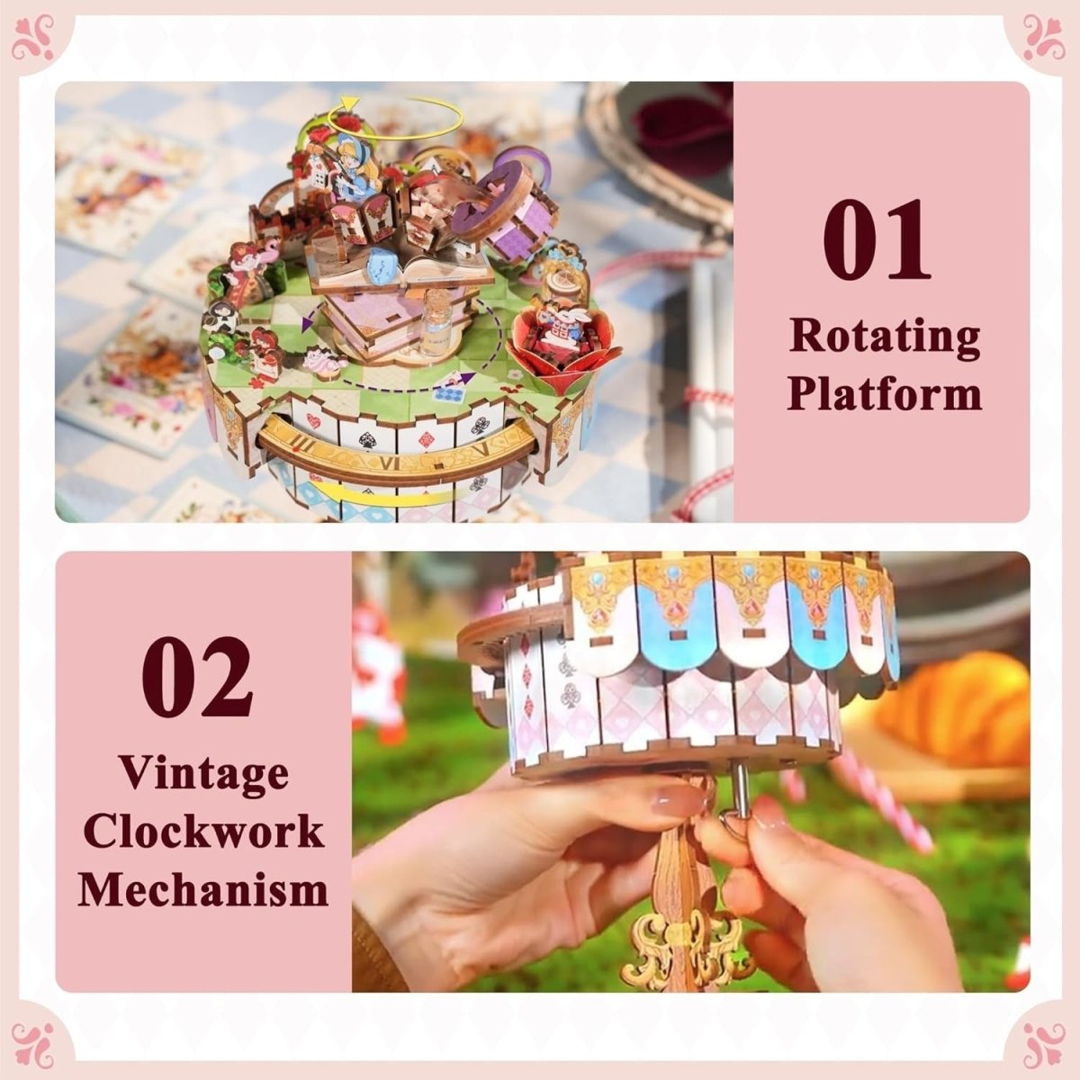 Alice Tea Party Music Box 3D Wooden Puzzle Rotating DIY Model - Kwikley