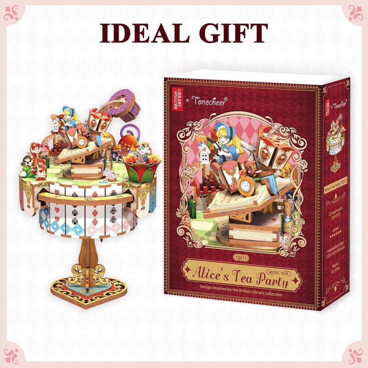 Alice Tea Party Music Box 3D Wooden Puzzle Rotating DIY Model - Kwikley