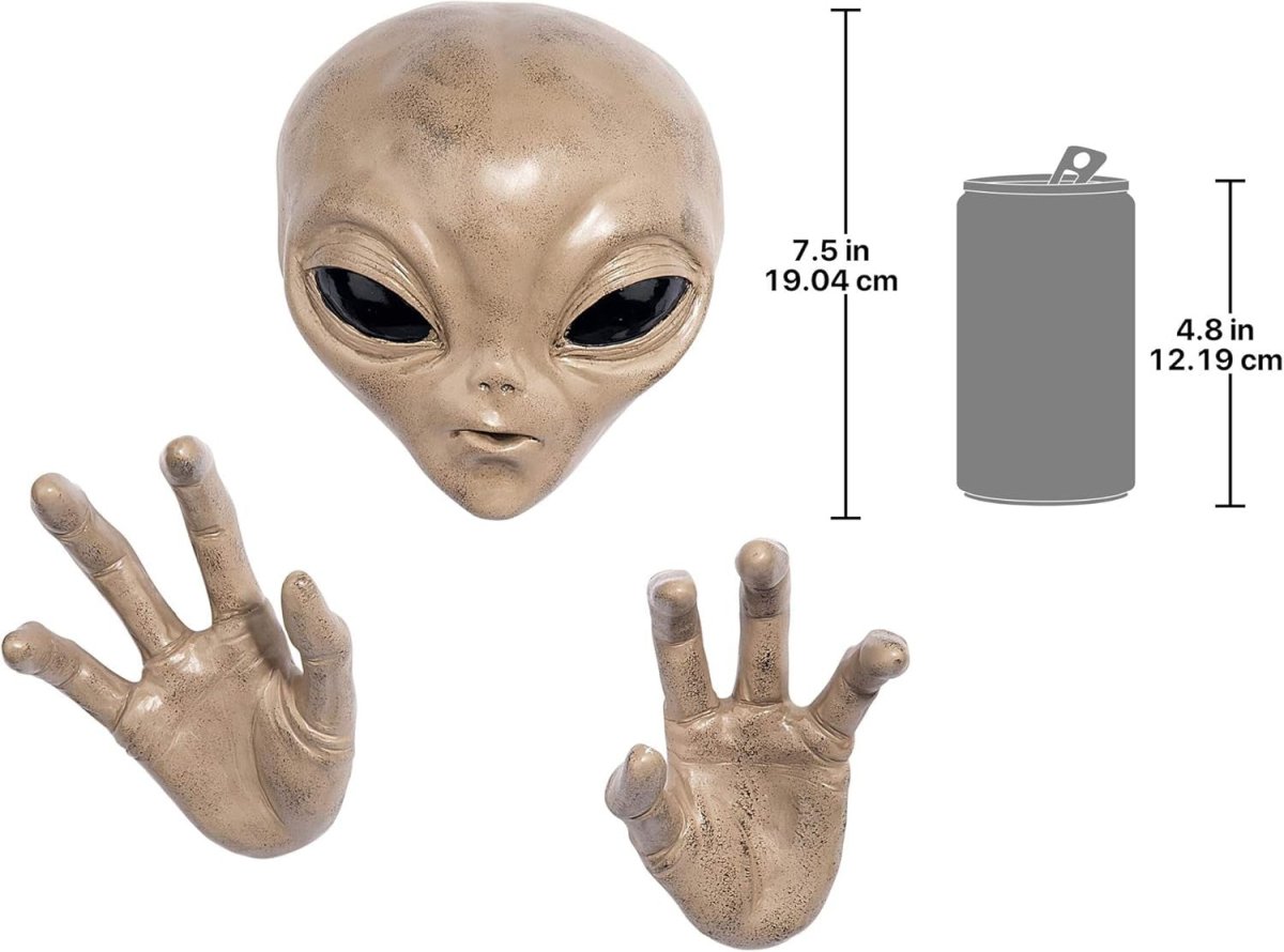 Alien Wall Sculpture Plaque 33cm 3D Head & Hands Decor - Kwikley
