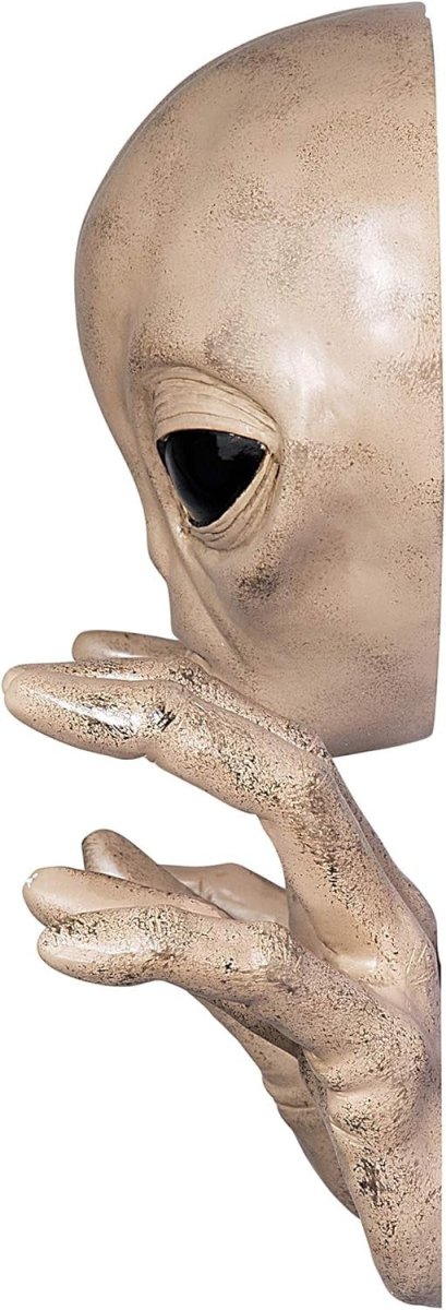 Alien Wall Sculpture Plaque 33cm 3D Head & Hands Decor - Kwikley