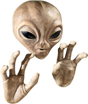 Alien Wall Sculpture Plaque 33cm 3D Head & Hands Decor - Kwikley