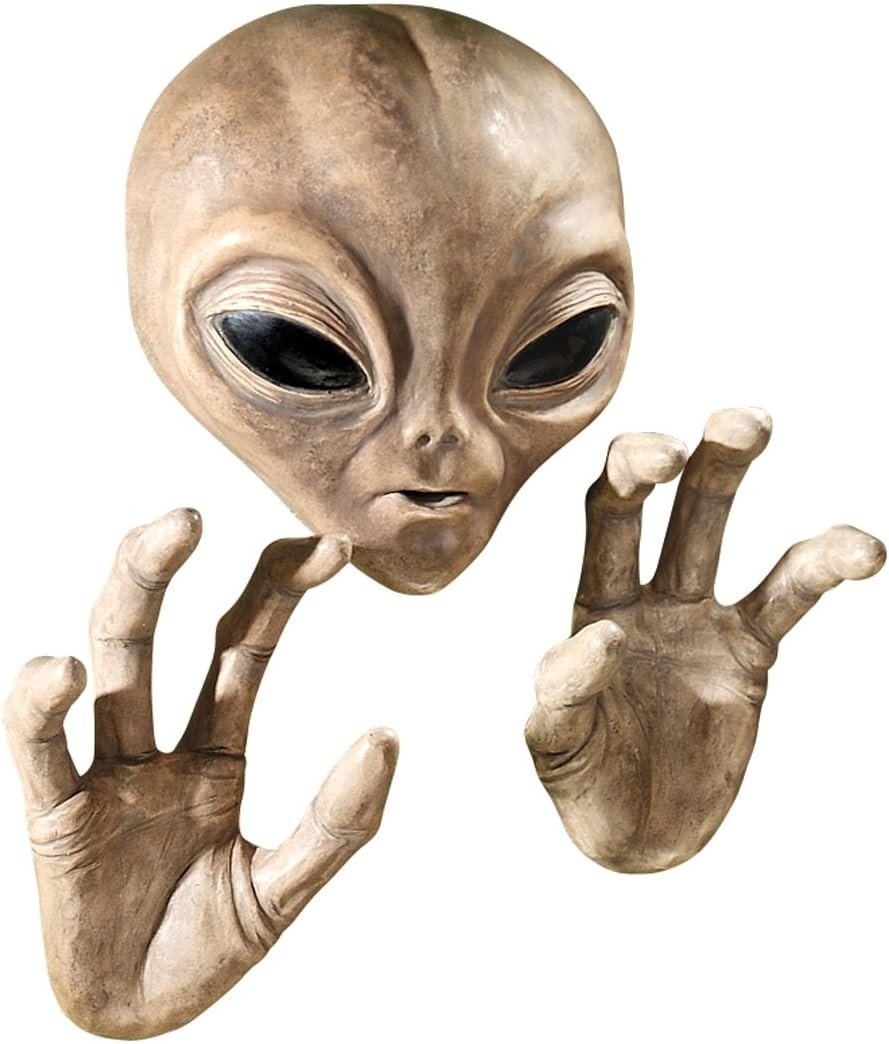 Alien Wall Sculpture Plaque 33cm 3D Head & Hands Decor - Kwikley