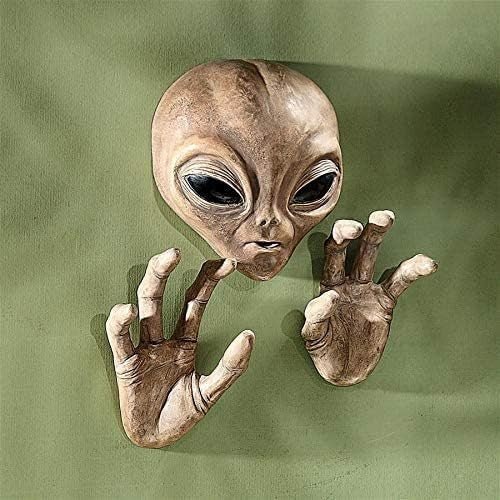 Alien Wall Sculpture Plaque 33cm 3D Head & Hands Decor - Kwikley