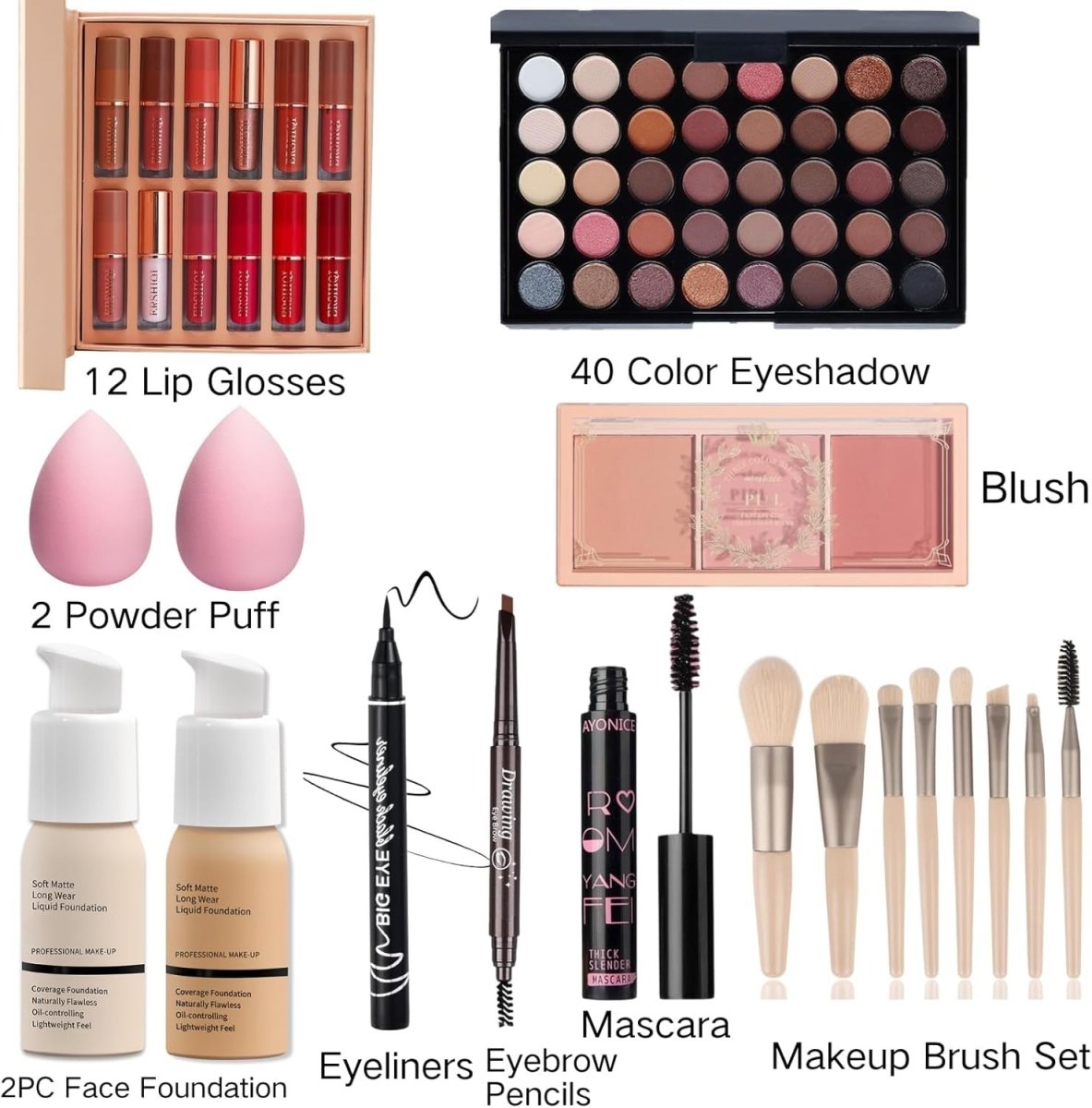 All In One Makeup Kit 40 Colour Palette 12 Lipsticks Set - Kwikley