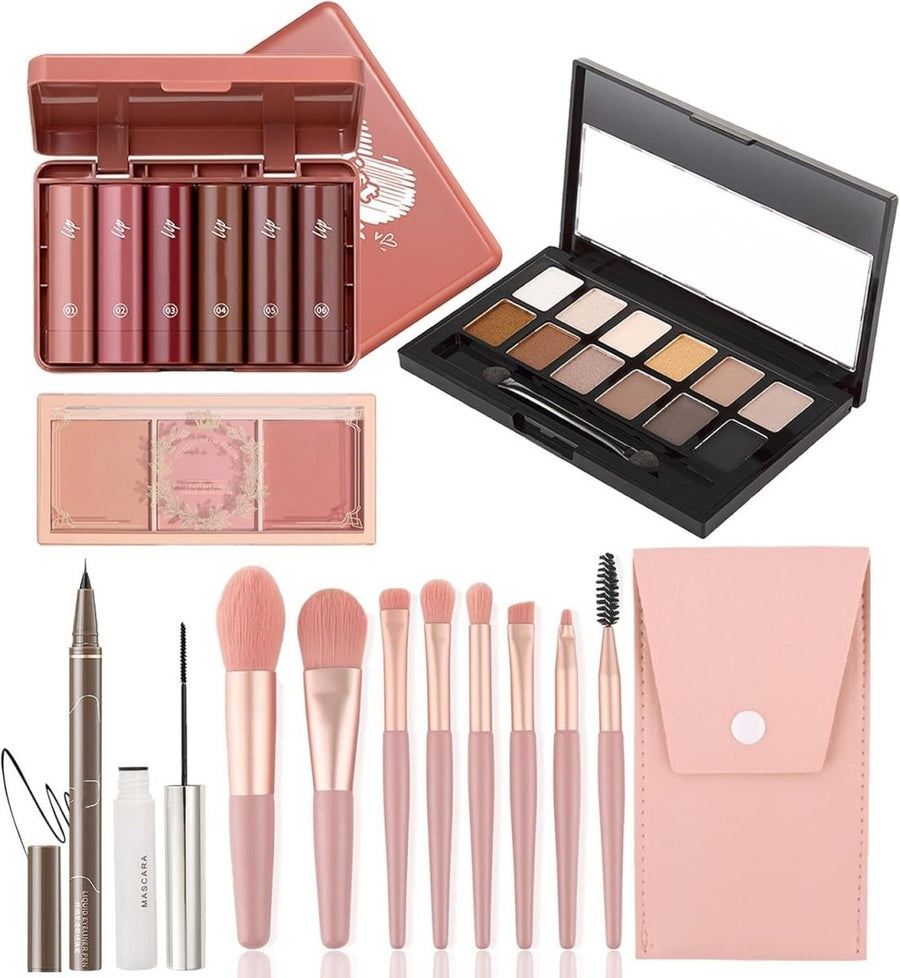 All In One Makeup Kit for Beginners 6 Lipsticks Blush Eyeshadow - Kwikley