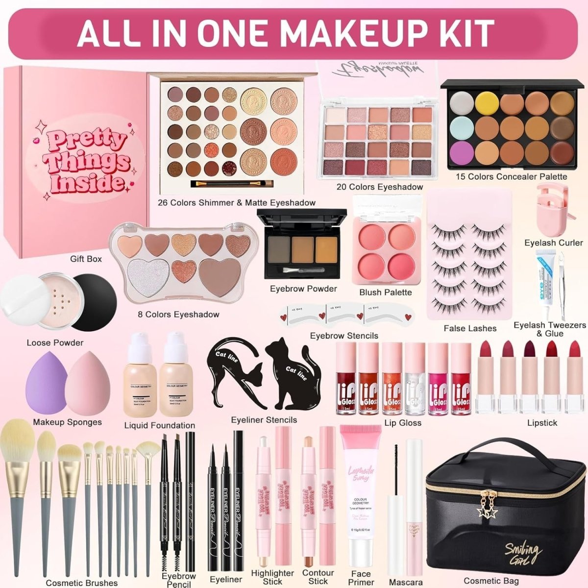All In One Makeup Starter Kit Travel Set with Bag - Kwikley