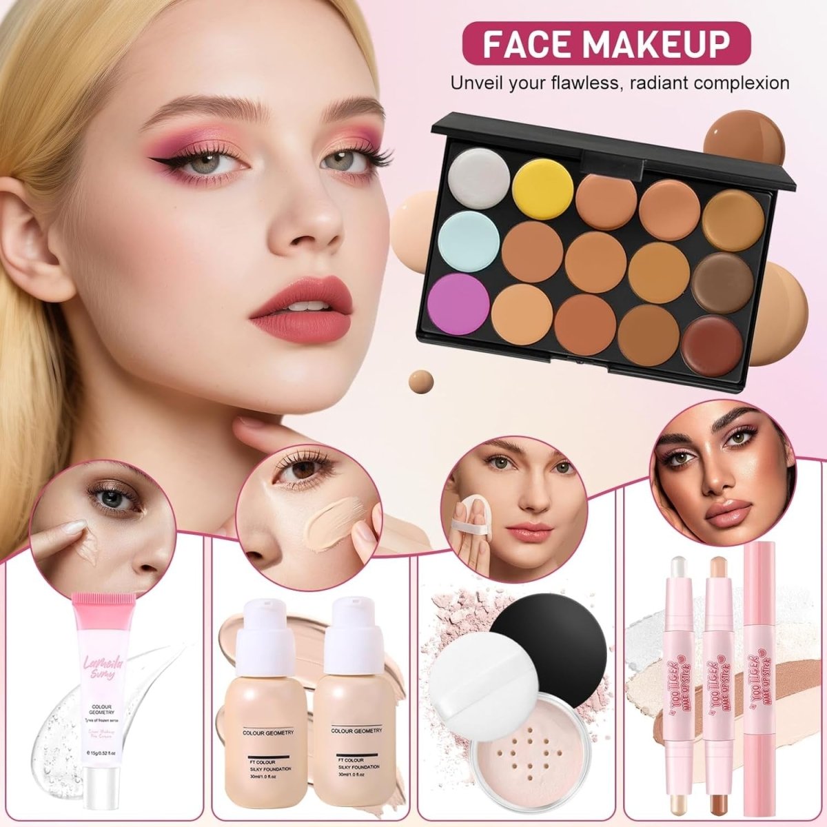 All In One Makeup Starter Kit Travel Set with Bag - Kwikley