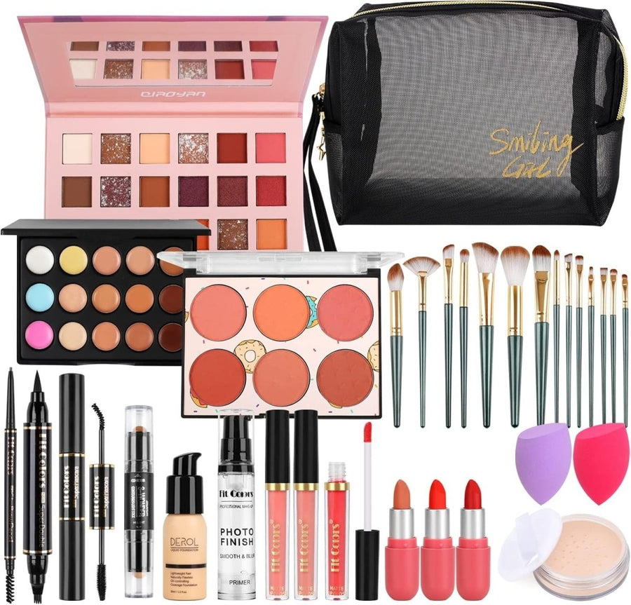 All In One Makeup Starter Kit with Bag Travel Palette Set - Kwikley