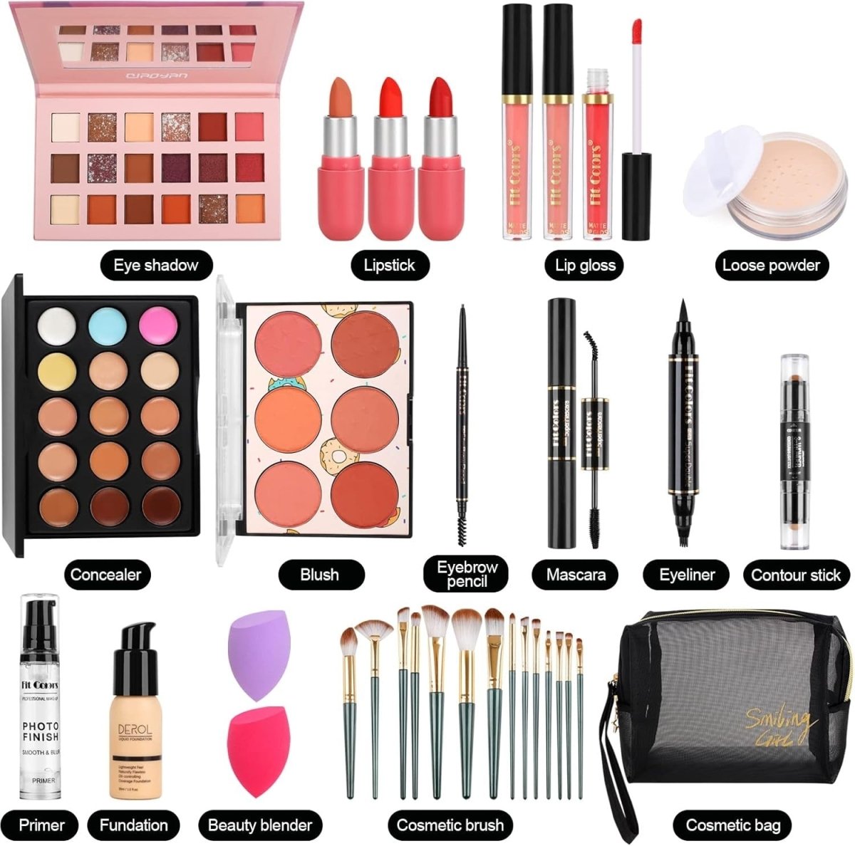 All In One Makeup Starter Kit with Bag Travel Palette Set - Kwikley