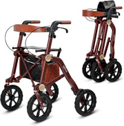 All Terrain Rollator Walker Folding Lightweight Seat 10in Wheels Bag - Kwikley