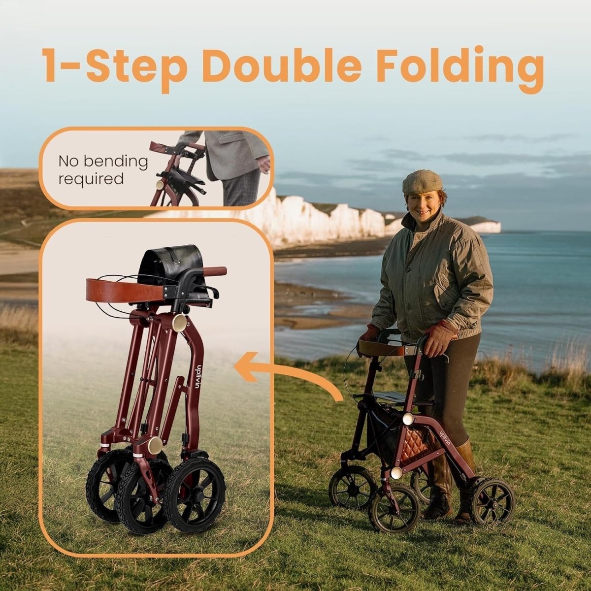 All Terrain Rollator Walker Folding Lightweight Seat 10in Wheels Bag - Kwikley