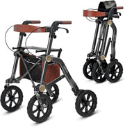 All Terrain Rollator Walker Folding Lightweight Seat 10in Wheels Black - Kwikley