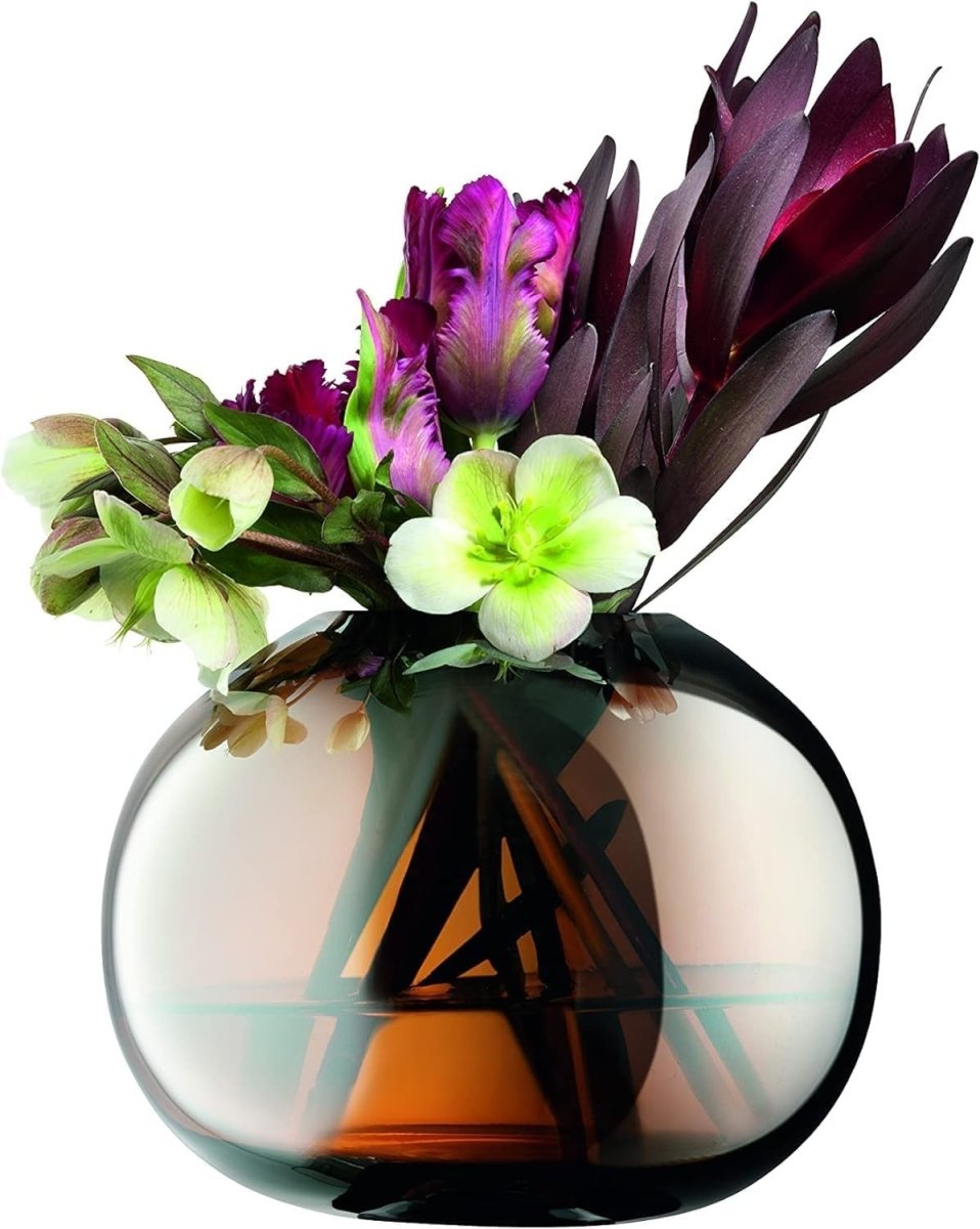 Amber Glass Vase Round Decorative Flower Bowl Modern Table Home Decor - Kwikley