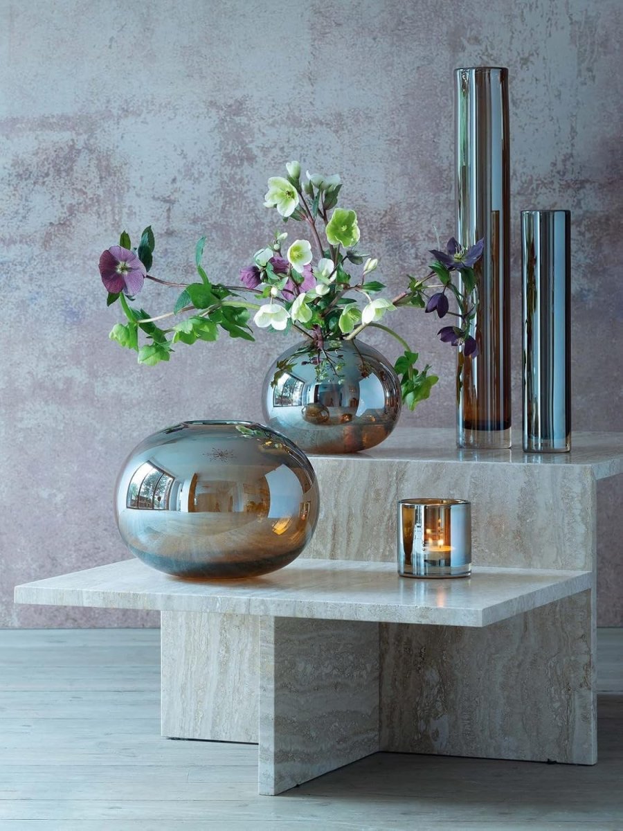 Amber Glass Vase Round Handmade Decorative Flower Bowl Modern Home Decor - Kwikley