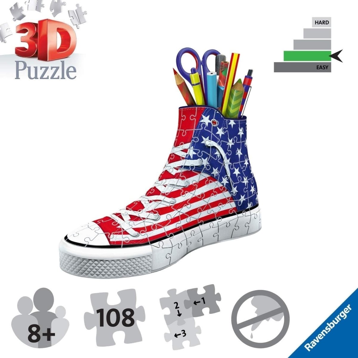 American Flag Sneaker 3D Puzzle 108 Piece Kids Adult Desk Organizer Model - Kwikley
