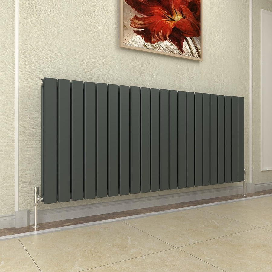 Anthracite Horizontal Radiator 600x1428mm Double Flat Panel Modern - Kwikley