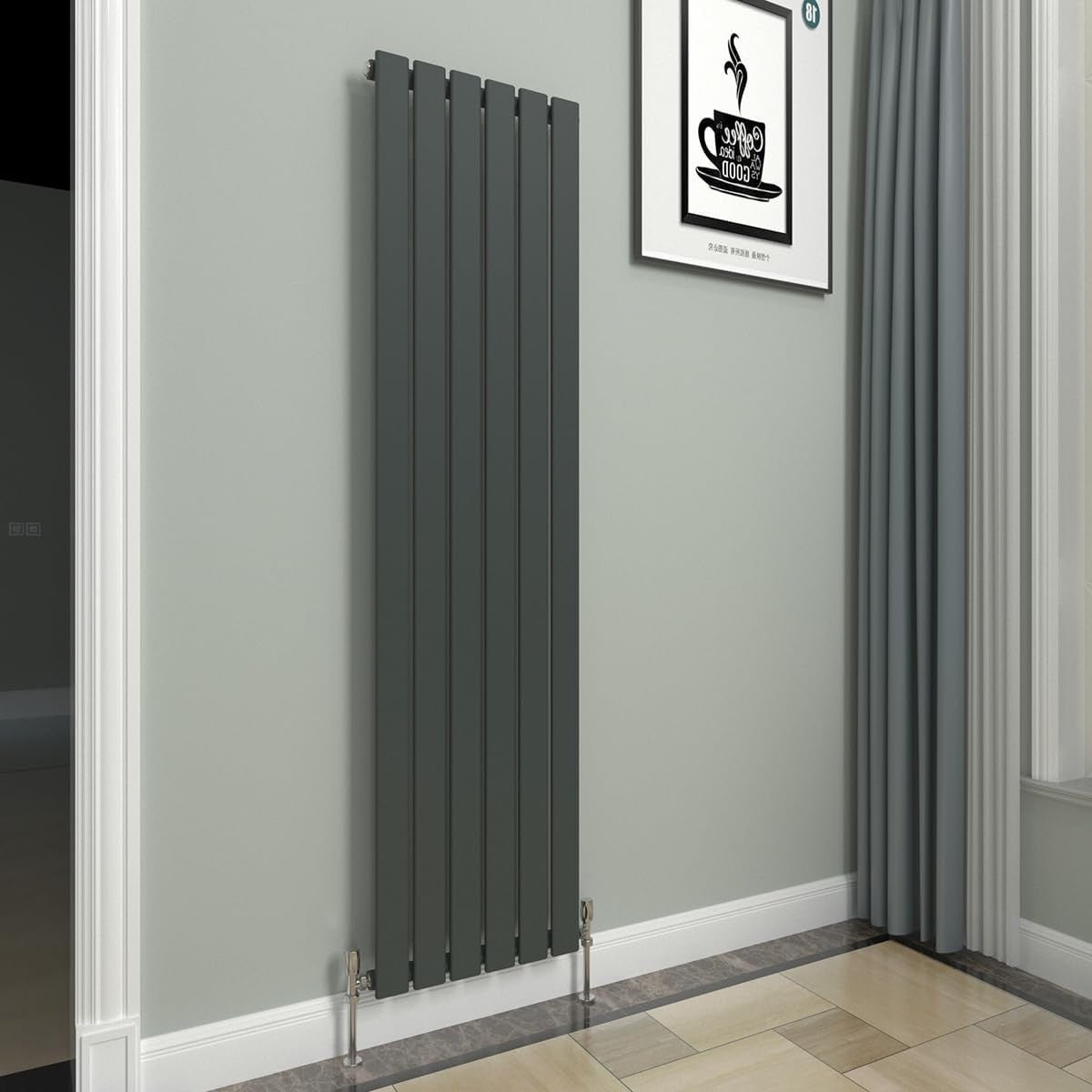 Anthracite Vertical Radiator 1600x408mm Single Flat Panel Modern - Kwikley