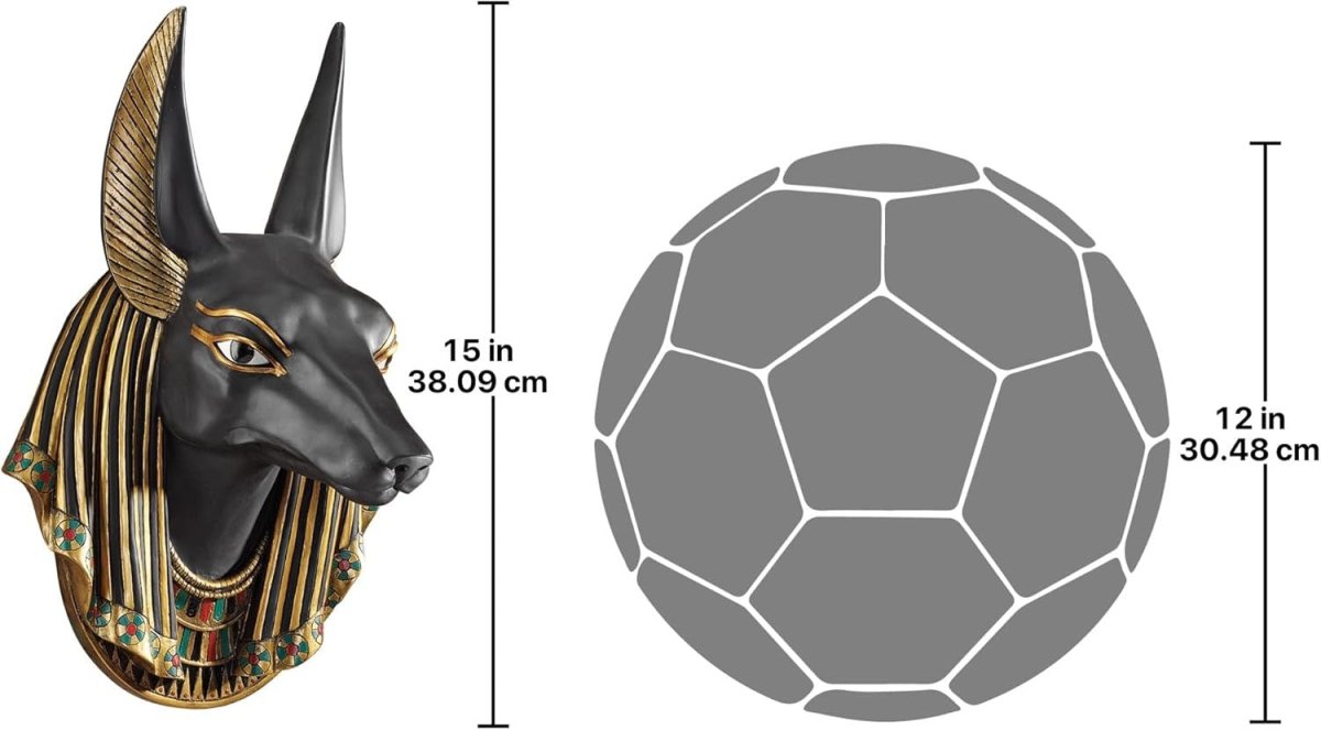 Anubis Egyptian Wall Sculpture 38cm Black Gold Resin Bust - Kwikley
