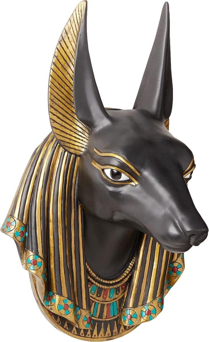 Anubis Egyptian Wall Sculpture 38cm Black Gold Resin Bust - Kwikley