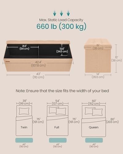 Apricot Orange Storage Ottoman Bench 110cm Folding Seat Footstool End - of - Bed - Kwikley