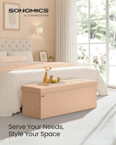 Apricot Orange Storage Ottoman Bench 110cm Folding Seat Footstool End - of - Bed - Kwikley