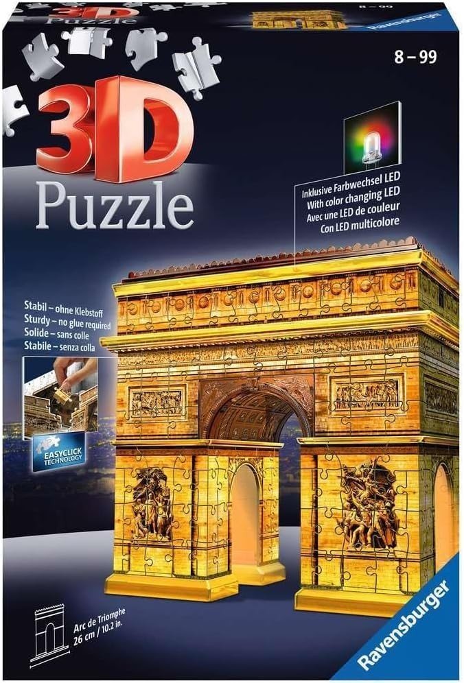 Arc Monument 3D Puzzle Night Edition LED Light Model 216 Pieces - Kwikley