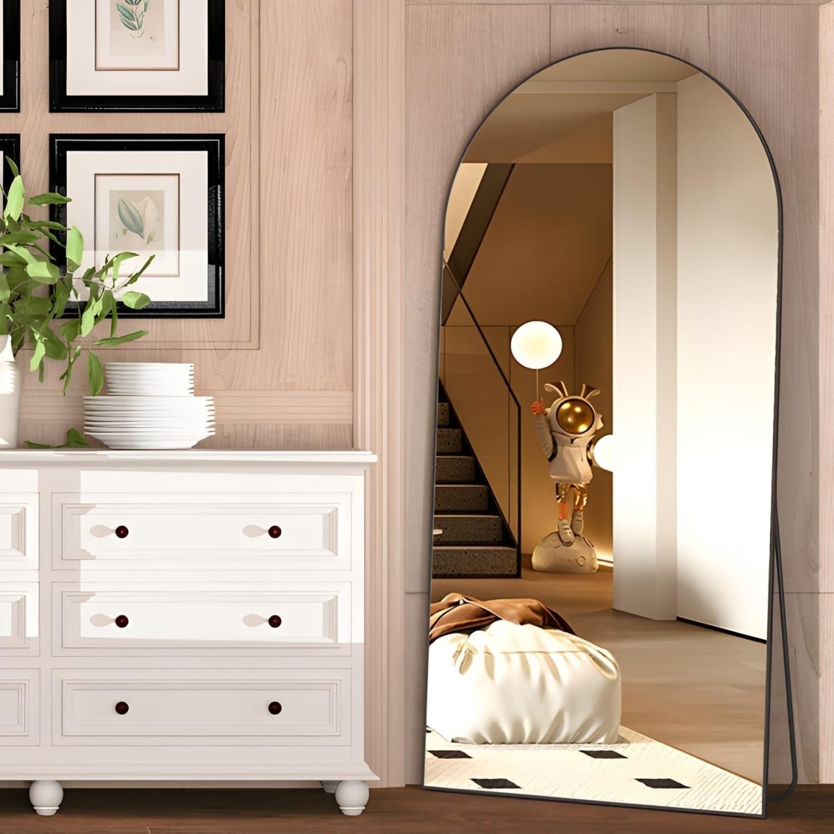 Arch Full Length Mirror 180x80cm Black Frame Large Wall Leaning Dressing - Kwikley