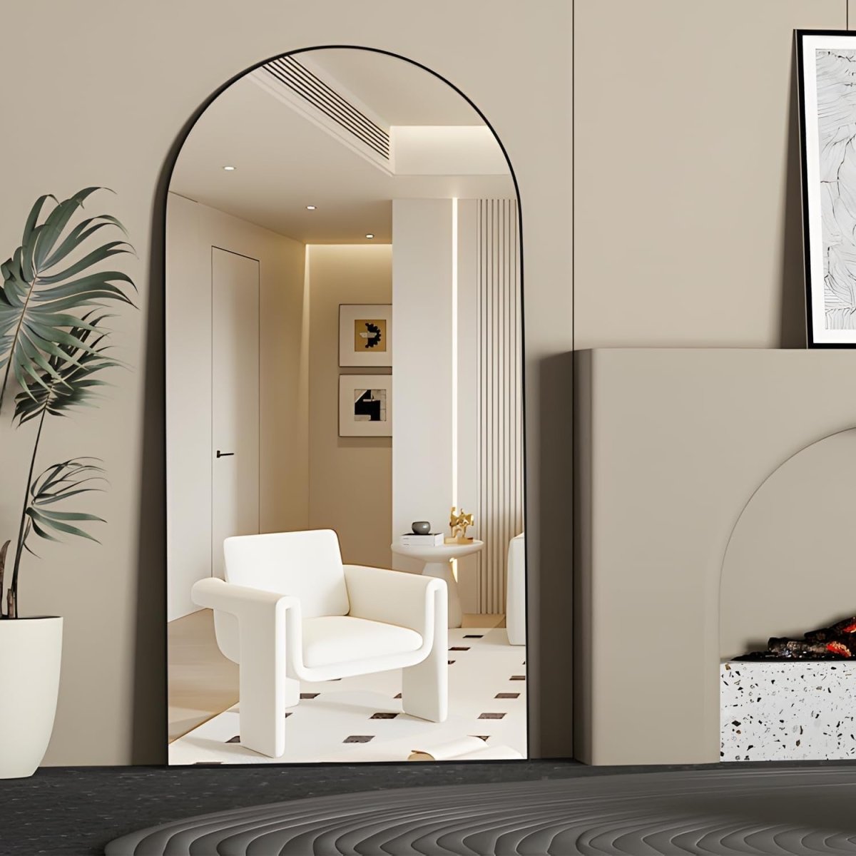Arch Full Length Mirror 180x80cm Black Frame Large Wall Leaning Dressing - Kwikley