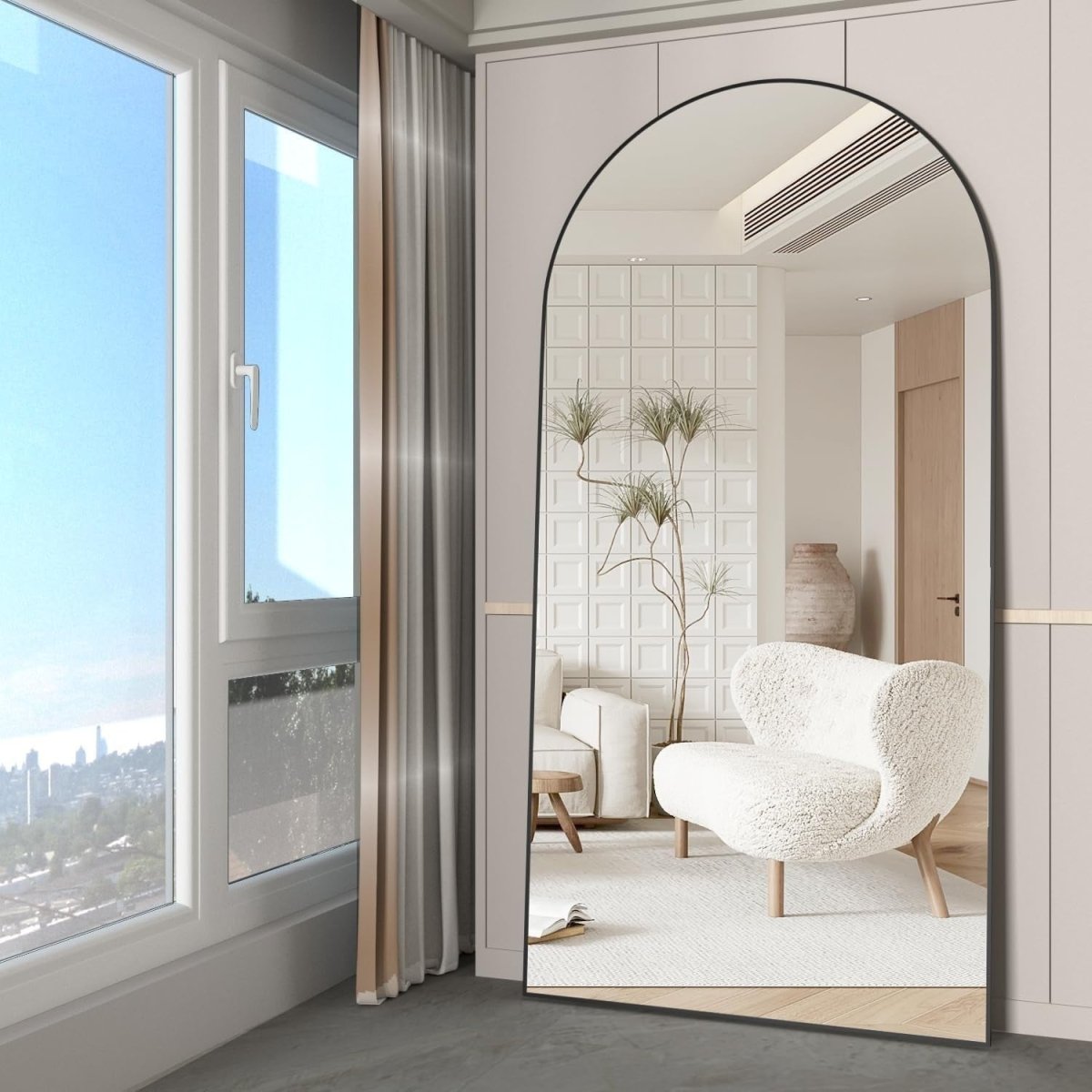 Arch Full Length Mirror 180x80cm Black Frame Large Wall Leaning Dressing - Kwikley