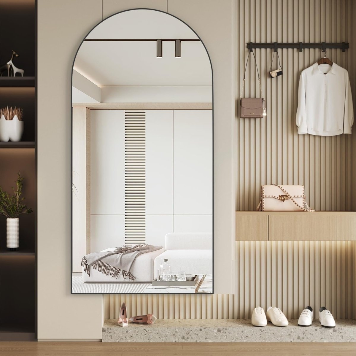 Arch Full Length Mirror 180x80cm Black Frame Large Wall Leaning Dressing - Kwikley