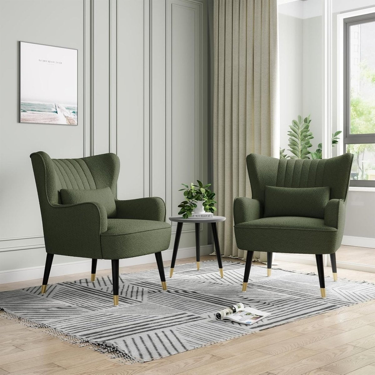 Army Green Teddy Fleece Wing Back Accent Lounge Chair - Kwikley