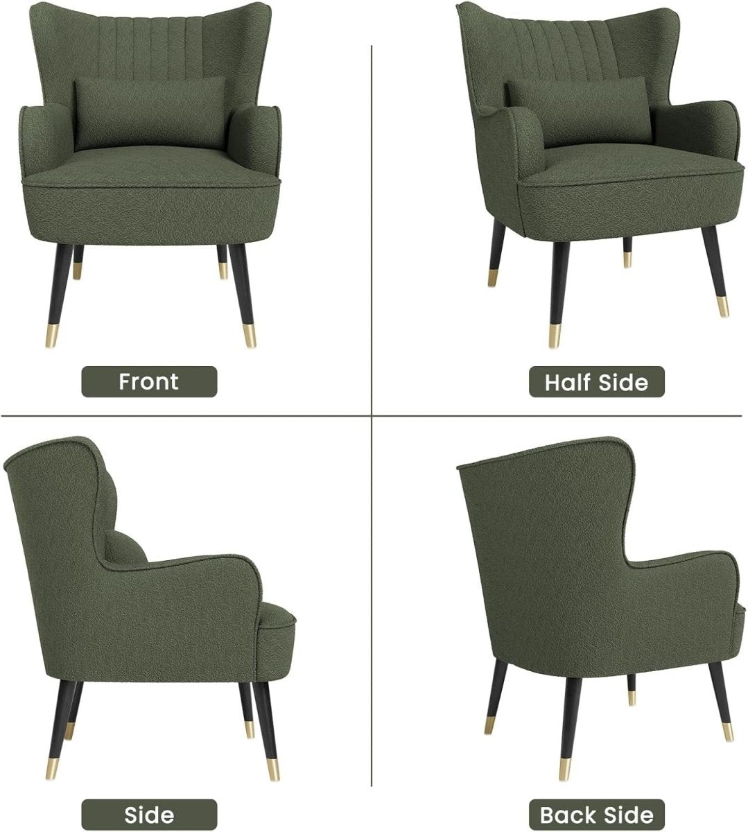 Army Green Teddy Fleece Wing Back Accent Lounge Chair - Kwikley