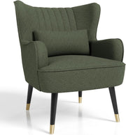 Army Green Teddy Fleece Wing Back Accent Lounge Chair - Kwikley