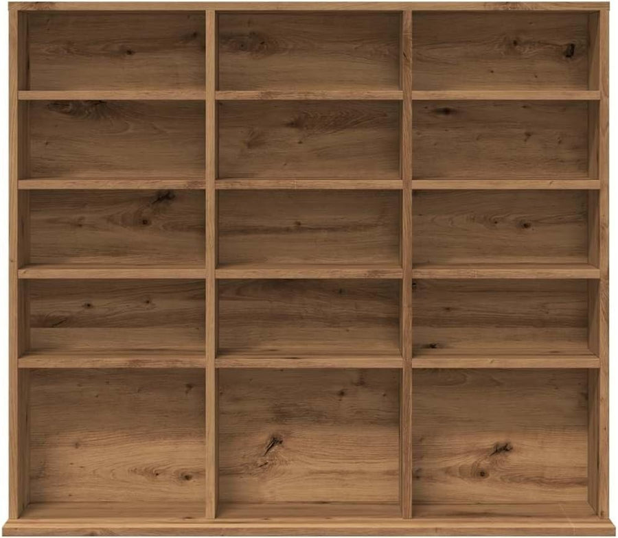 Artisan Oak CD DVD Storage Cabinet 15 Compartment Media Bookcase Shelf - Kwikley