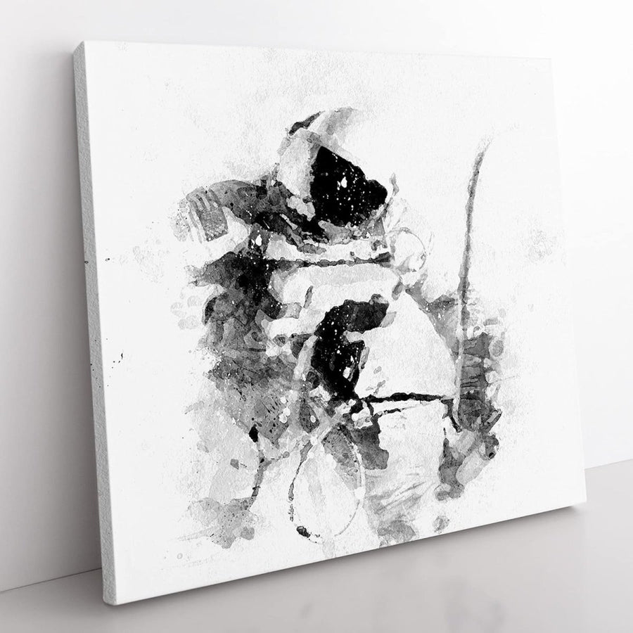 Astronaut Abstract Canvas Wall Art Black White Framed 50x50cm - Kwikley