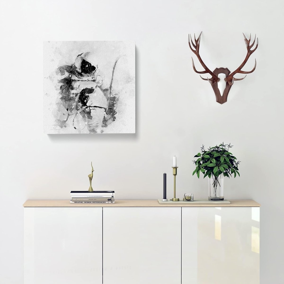 Astronaut Abstract Canvas Wall Art Black White Framed 50x50cm - Kwikley