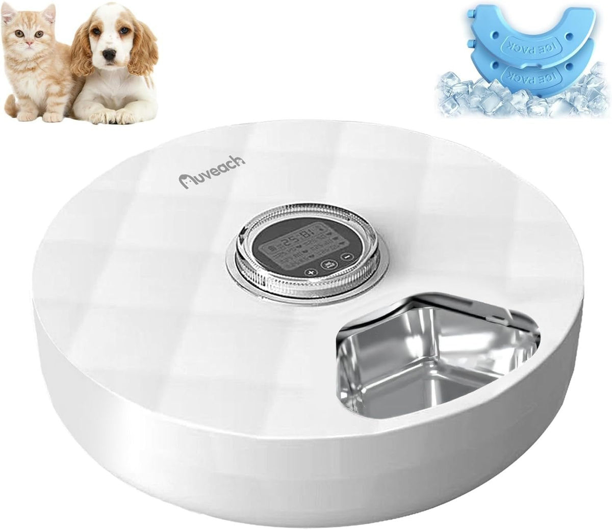 Automatic Wet Food Pet Feeder Timer 6 Meal Stainless Steel Ice Pack - Kwikley