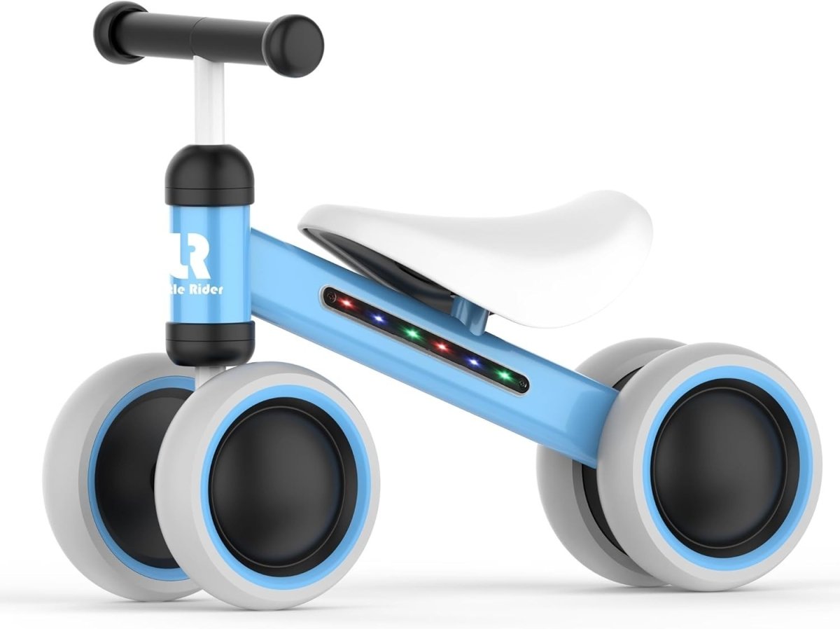 Baby Balance Bike 4 Wheel Toddler Ride On Walker LED Lights Age 9-24M - Kwikley