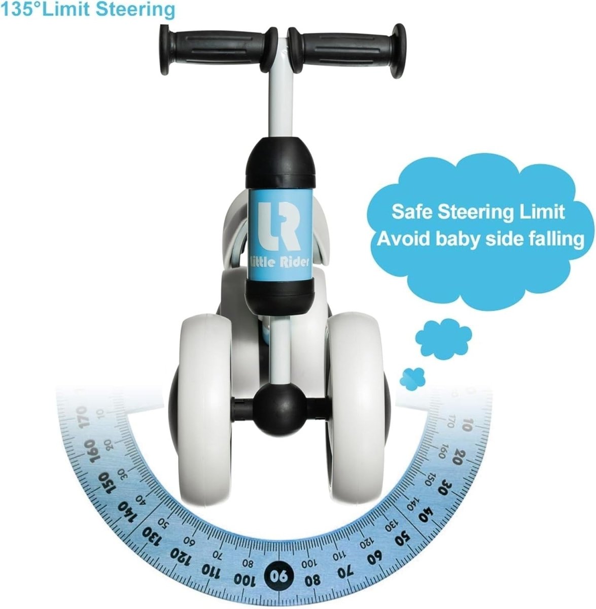 Baby Balance Bike 4 Wheel Toddler Ride On Walker LED Lights Age 9-24M - Kwikley