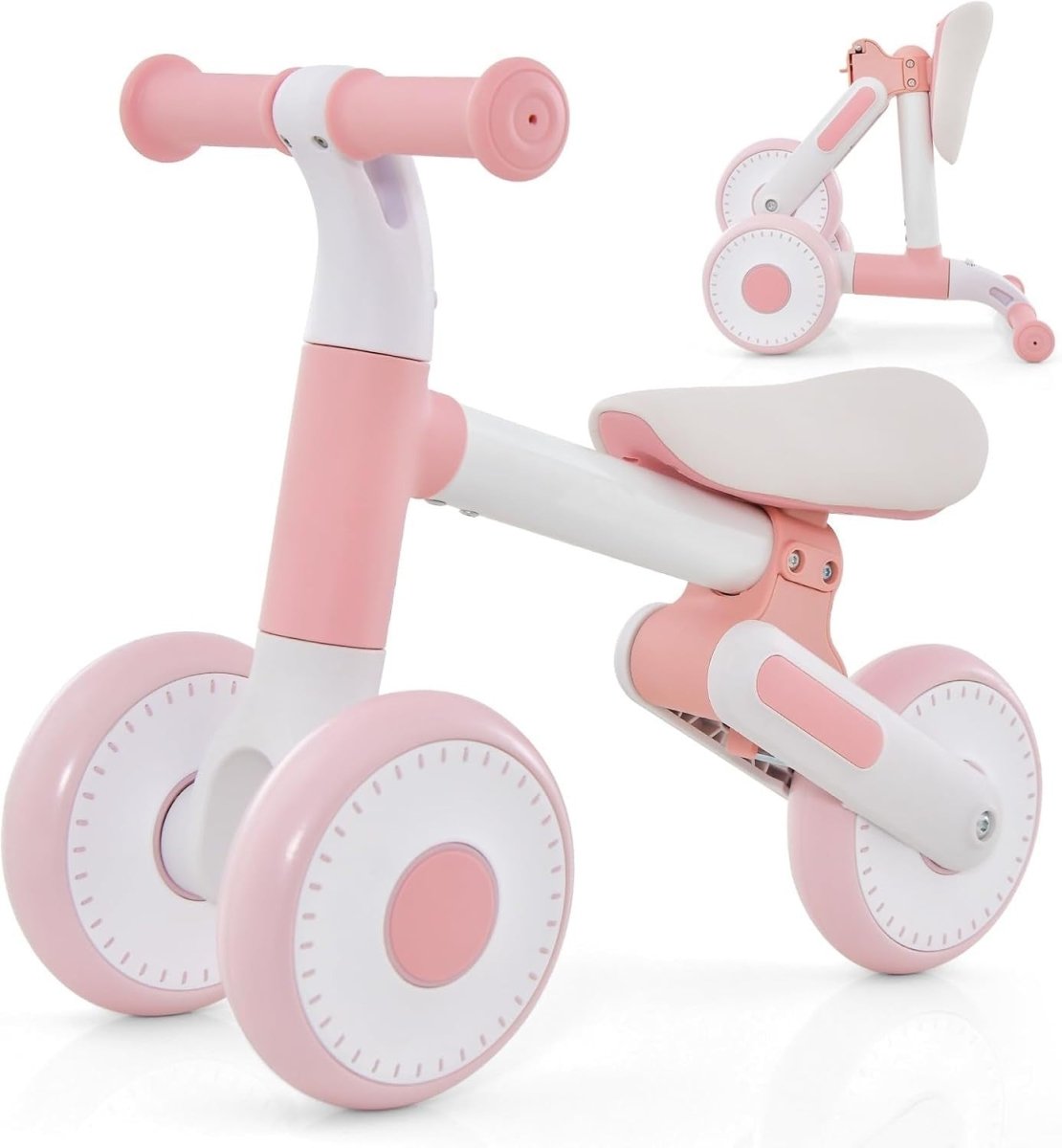 Baby Balance Bike Foldable Toddler Walker Adjustable Seat 1-3 Years Pink - Kwikley