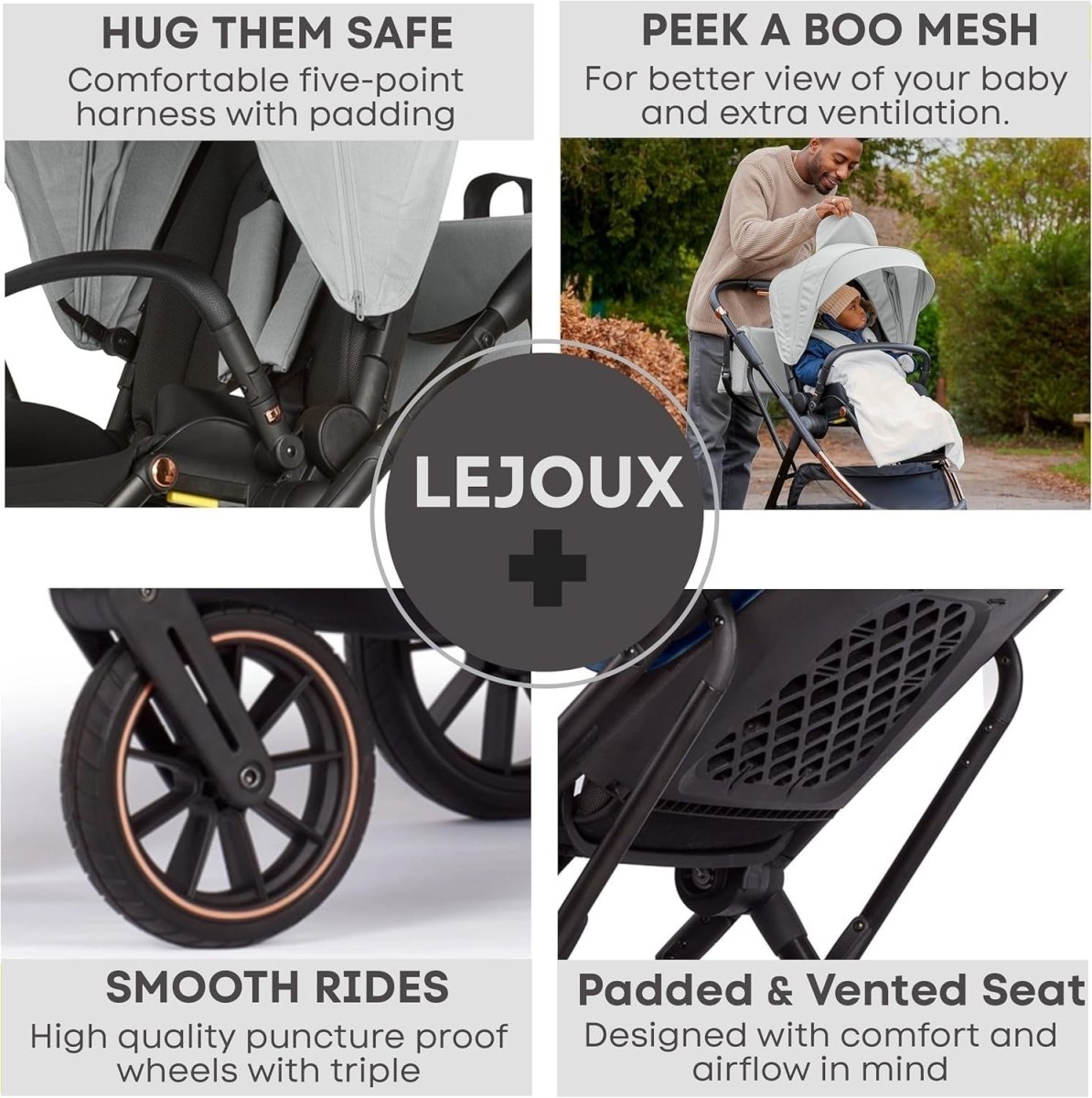 Baby Pushchair Reclining Seat Smooth Suspension Compact Stroller Light Grey - Kwikley