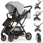 Baby Pushchair Reclining Seat Smooth Suspension Compact Stroller Light Grey - Kwikley