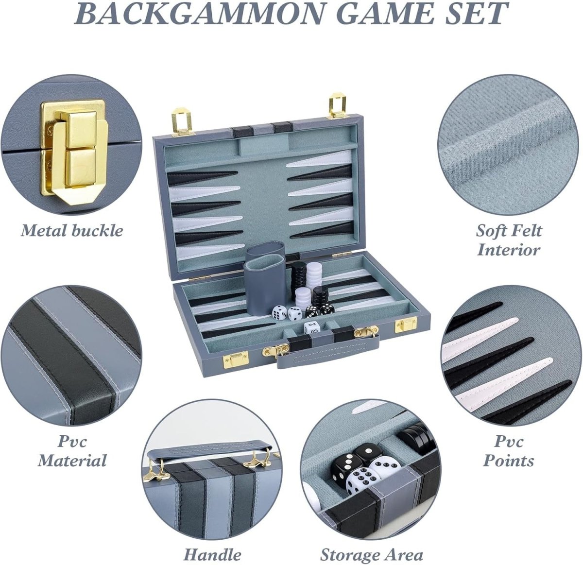 Backgammon Set 11 Inch Leather Case Portable Travel Board Game 2 - Kwikley