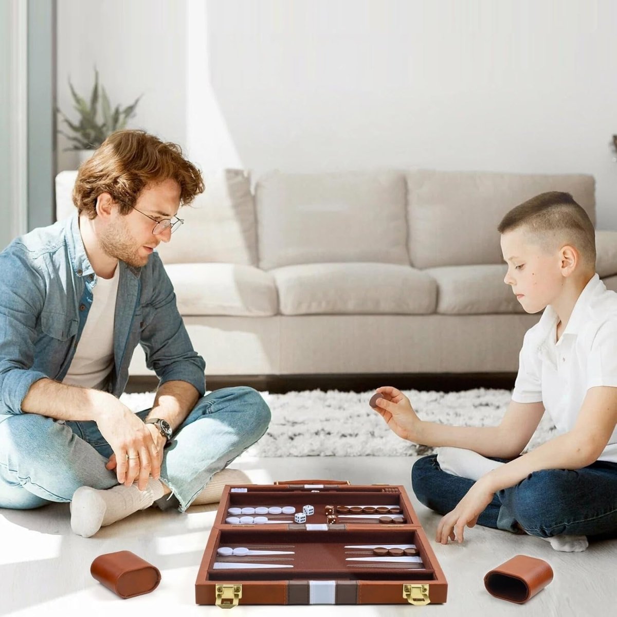 Backgammon Set 11 Inch Leather Case Portable Travel Board Game 2 Players - Kwikley