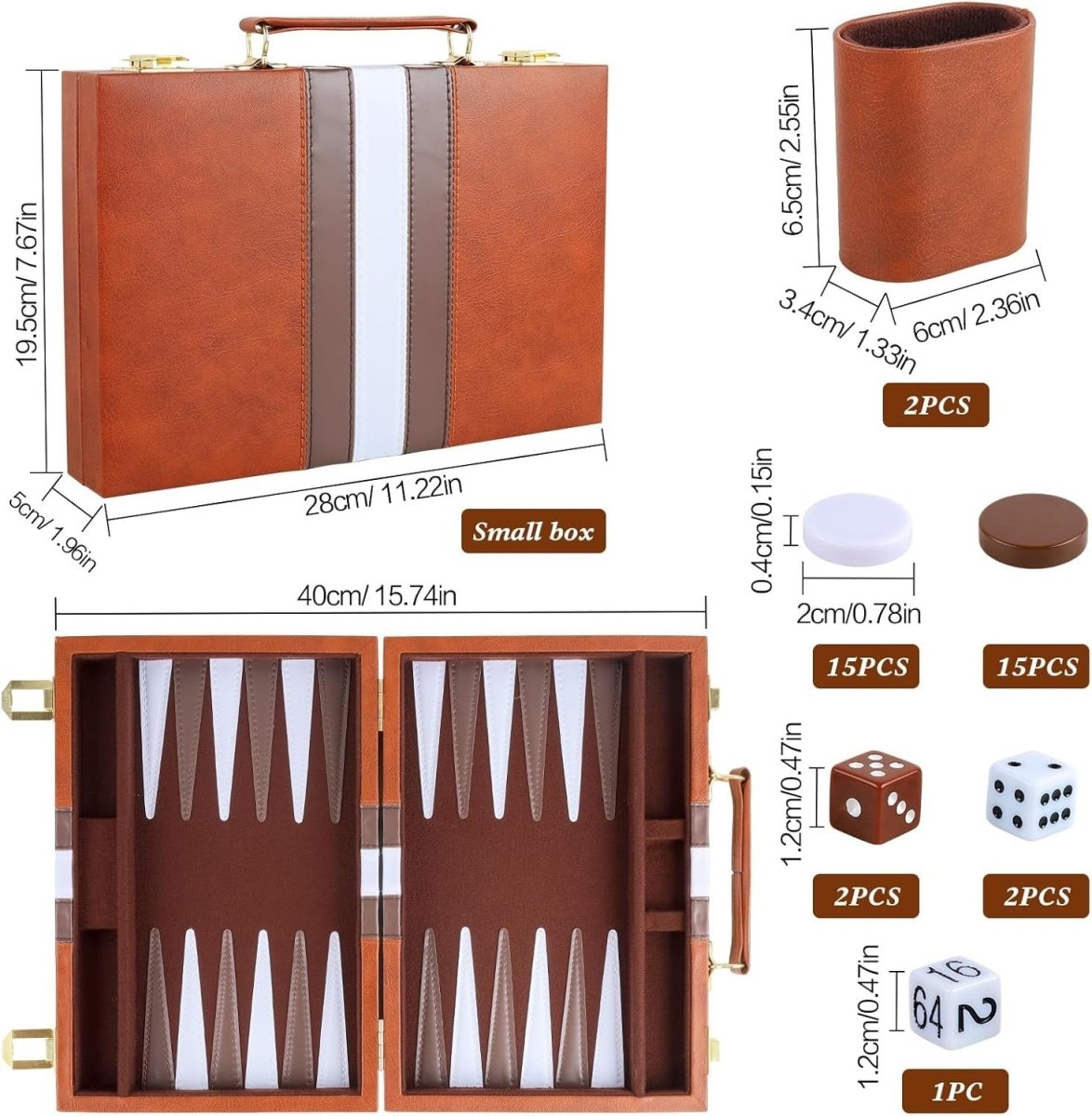 Backgammon Set 11 Inch Leather Case Portable Travel Board Game 2 Players - Kwikley