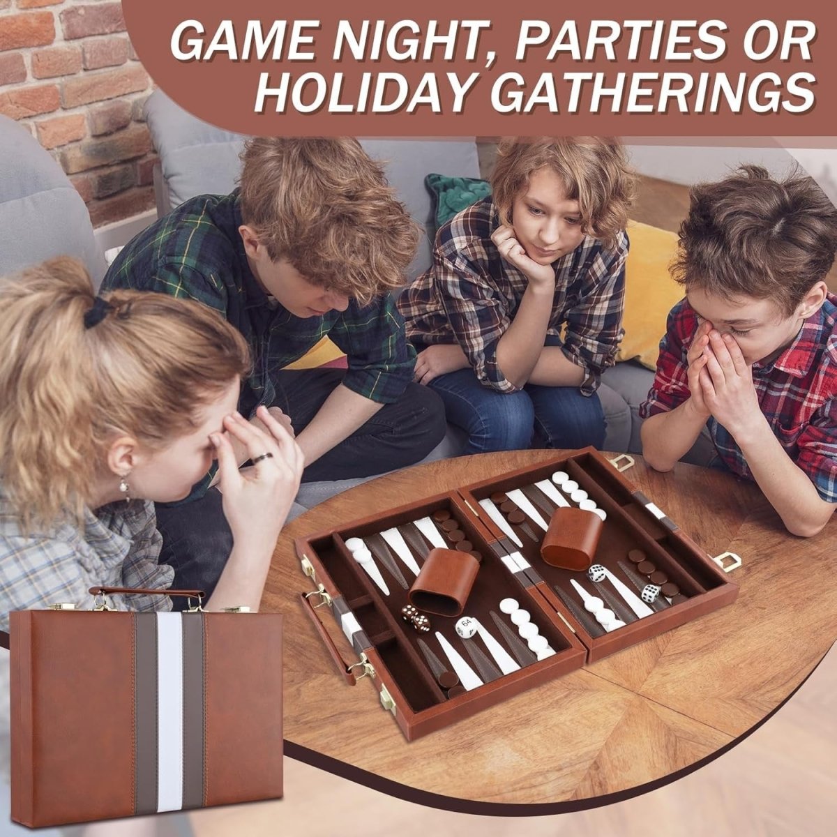 Backgammon Set 11 Inch Leather Case Portable Travel Board Game Dice - Kwikley