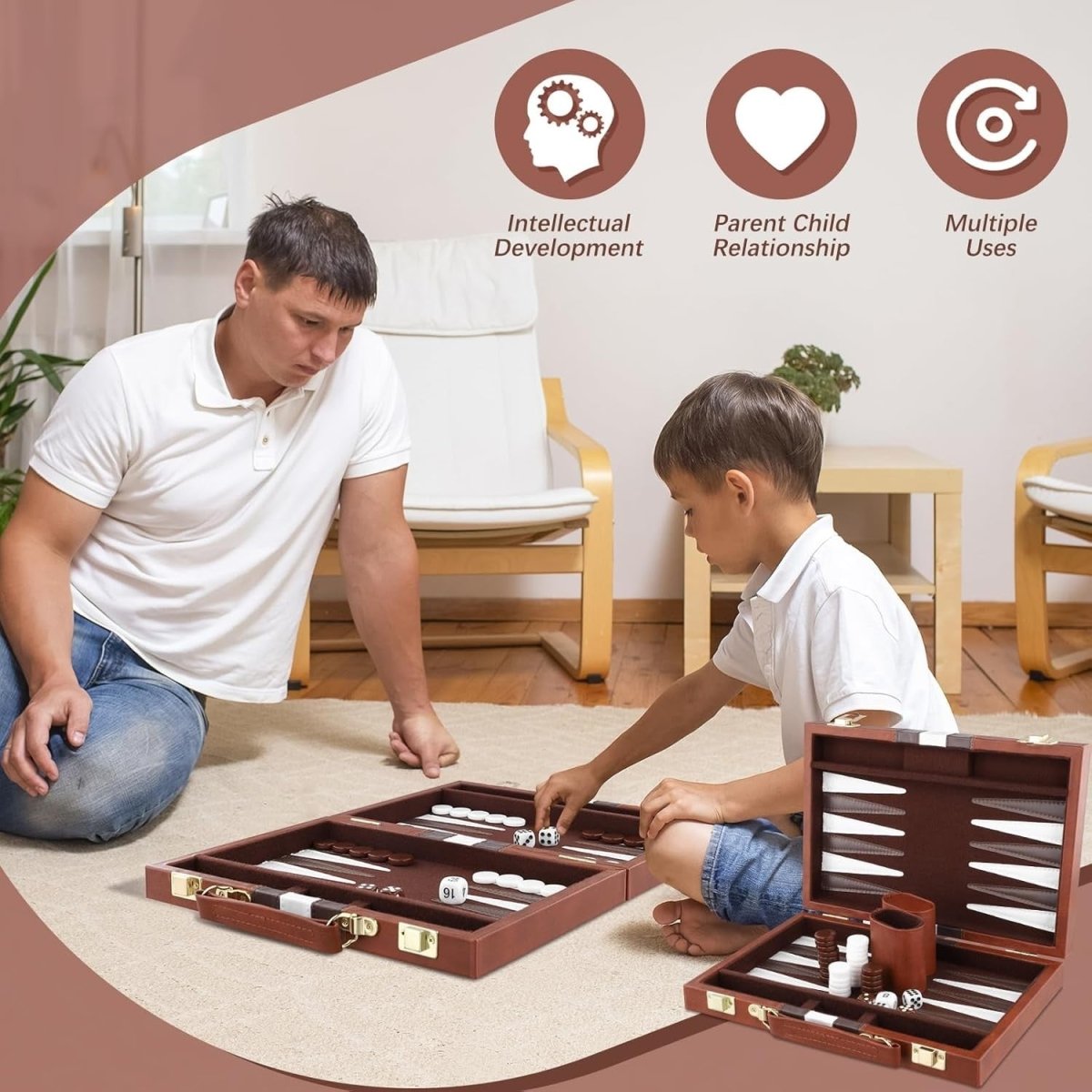 Backgammon Set 11 Inch Leather Case Portable Travel Board Game Dice - Kwikley