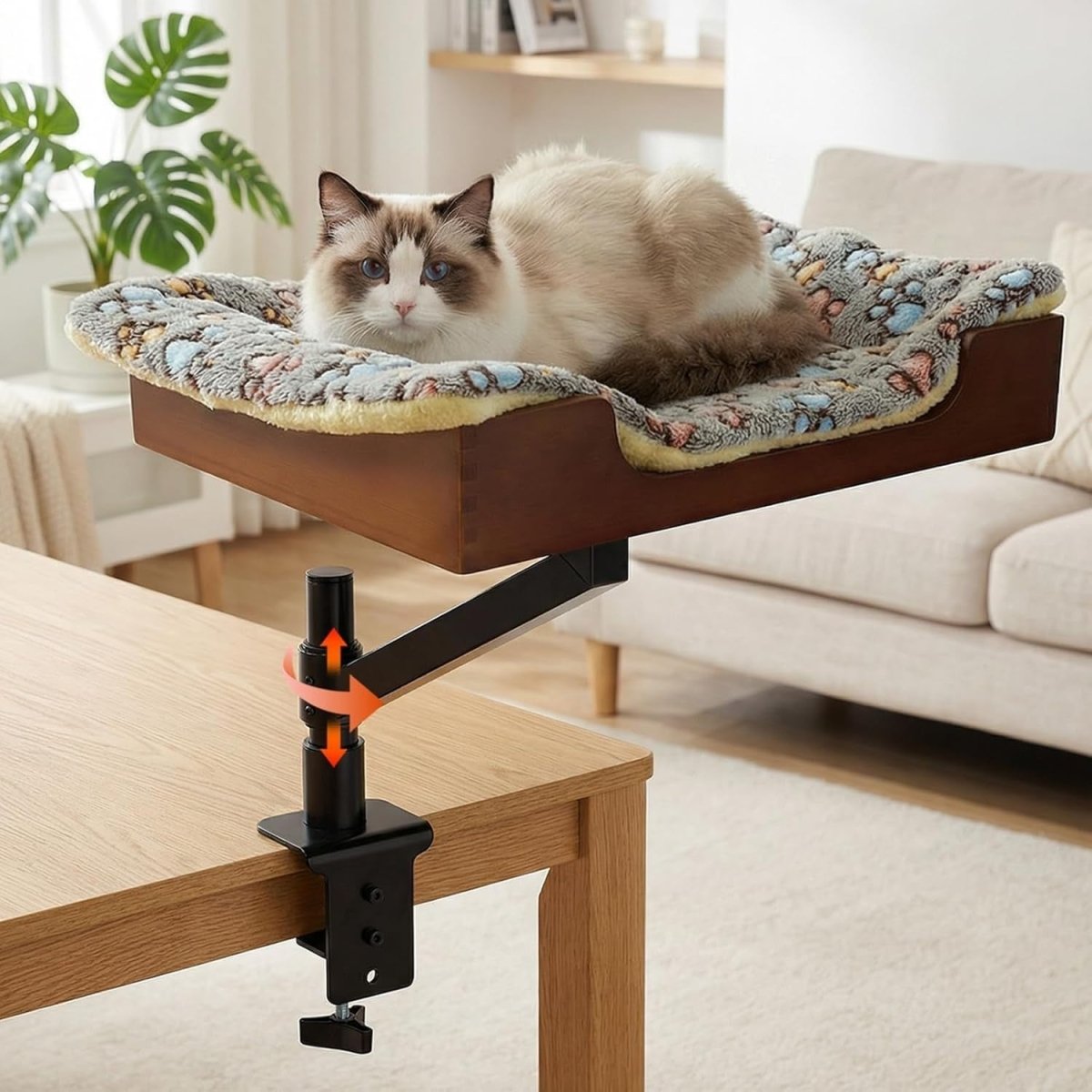 Bamboo Desk Cat Hammock Rotating Cat Bed Clamp On Desktop Perch - Kwikley
