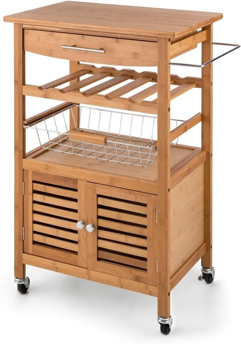 Bamboo Kitchen Trolley Cart 4 Tier w Cabinet - Kwikley
