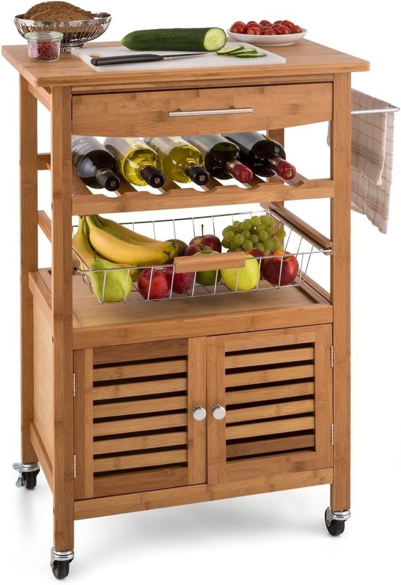Bamboo Kitchen Trolley Cart 4 Tier w Cabinet - Kwikley